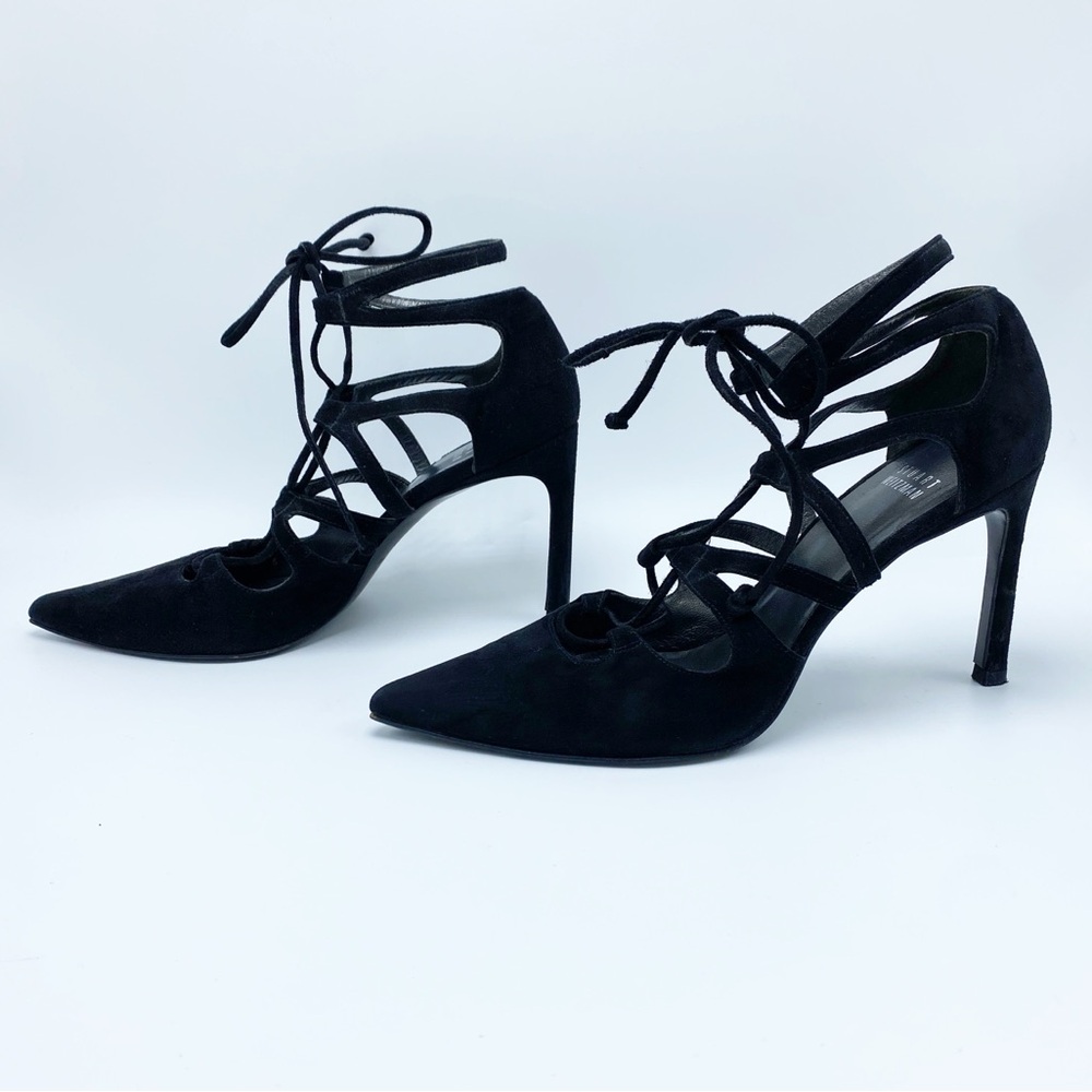 Stuart Weiztman Size 6.5 Black Suede Lace Up Heel… - image 5